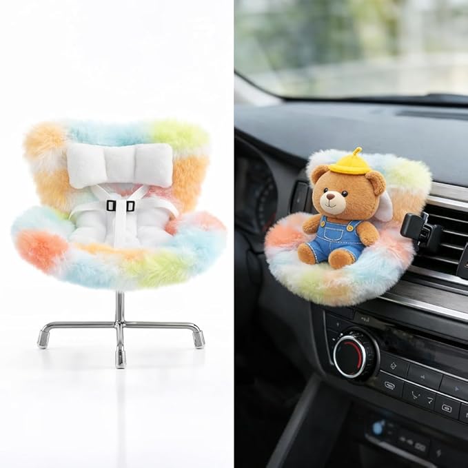 Ezcora Accessories for 10-17cm Dolls, Doll Car Seat with Clip onto Car Air Vent, Includes Seat Leg for Desktop Display (Rainbow Macarons)