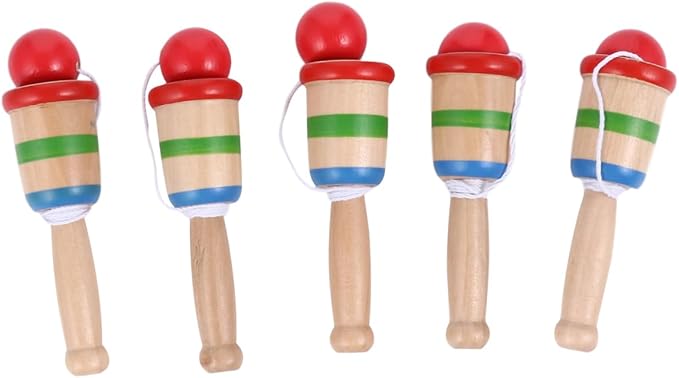 Garneck 5pcs Wooden Ball Cup Toss Game Hand Eye Coordination Balanced Catch Skill for Indoor Outdoor Parties and Birthday Gifts
