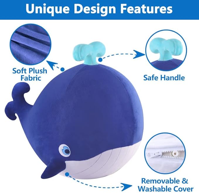iPlay, iLearn Bouncy Pals Kids Whale Hopper Ball, Ride on Hopping Toy, Inflatable Plush Bouncing Animal W/Pump, Indoor Outdoor Riding Jumping Gift for 18 Month 2 3 4 5 Year Old Toddler Boy Girl Child