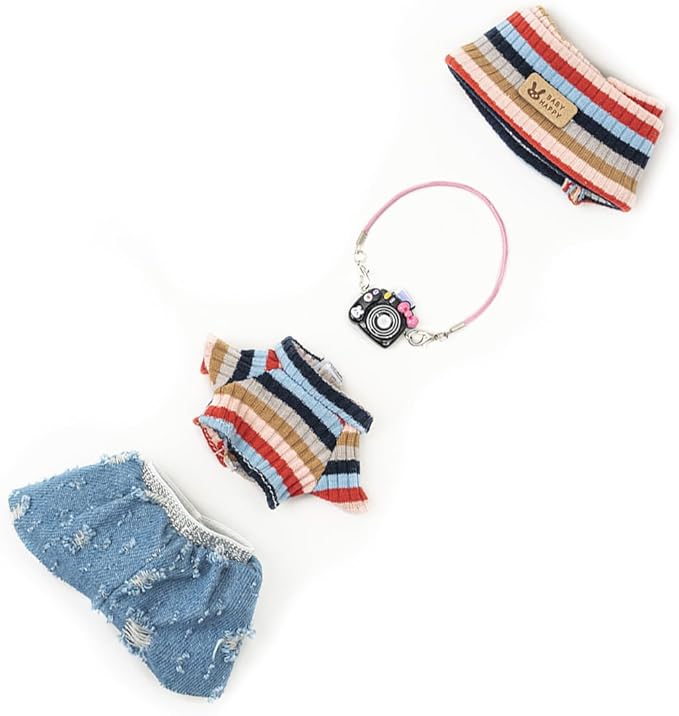 Clothes for Lububu 17cm Dolls(NO Doll) for Lububu Doll Outfits with Accessories Suit for Lububu Cute Stylish Dress Up Set Easter Gifts Blue Pants