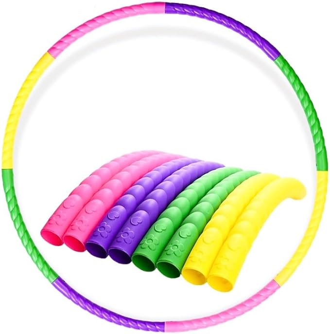 Kids' Fitness Hoop - Beginner (3-12 Years) | Two Specs: 23.65"(7 Sections) / 27" (8 Sections) Adjustable Size/Weight | for Exercise, Games | Random Colors (Pink, Purple, Green, Yellow)