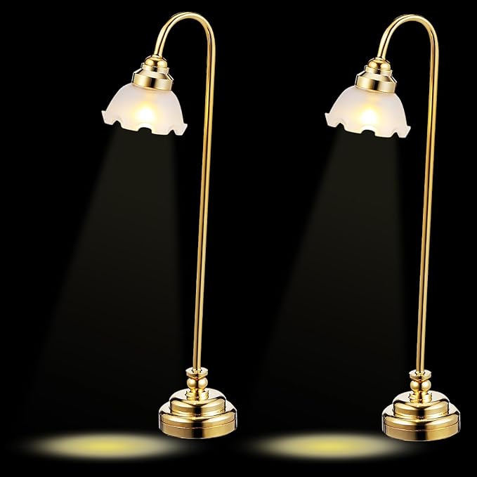 NUOBESTY 2 Pcs Dollhouse Floor Lamp, 1:12 Scale Dollhouse Lights LED Miniature Doll House Light Battery Operated for DIY Doll House Furniture Accessories, Desktop Lighting Decoration