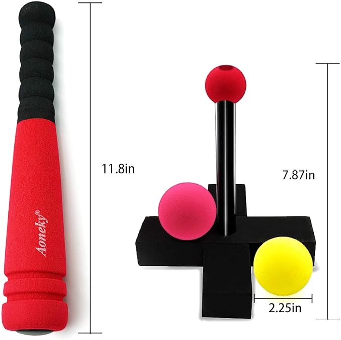 Aoneky Foam Tball Set for Toddlers 1-3 Years - First Baseball Toy with Soft Foam Bat & Balls, Stable Tee & Carry Bag, Indoor Outdoor Gift for Kids (Red)
