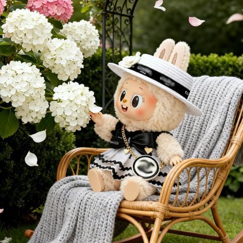 Doll Clothing Set (No Doll), Cute Cropped Straw Hat, Crossbody Bag, Dress, Suitable for 15-17cm Dolls, Outfit Accessory Set for Unique Styling (Black-A)