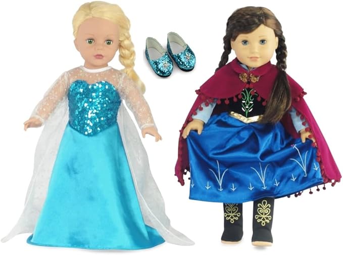 Emily Rose 18 Inch Doll Princess Costume Set 6-PC | 2 Complete Fairytale Outfits with Shoes - Compatible with American Girl, Our Generation, My Life As, and Adora Dolls | USA Brand