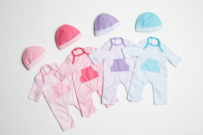JC Toys | Berenguer Boutique | La Baby Doll Outfit | 2 Piece Blue Striped Onesie|Washable| Ages 2+ | Fits Dolls 14"- 18"