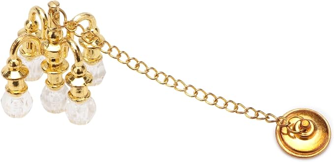 Dollhouse Miniature Chandelier 1:12 Scale Chrystaline Chandelier Pendant 5 Head Hanging Ceiling Light Luxury Decoration Ceiling Lamp Dollhouse Accessories (Golden)