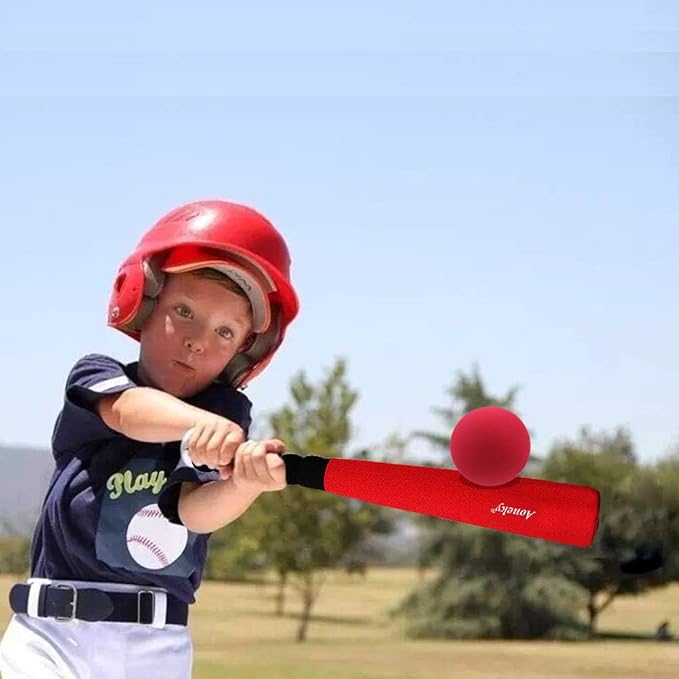 Aoneky Soft Foam Baseball Bat and Ball Set for Toddlers 1-3, 11.8 Inch All-Foam Safety T Ball Toy for Indoor Outdoor Play, Lightweight Mini Bat with Easy Grip (Red)