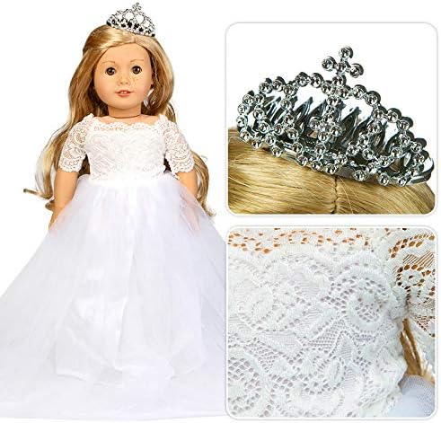 HWD Girls Doll Clothes and Accessories , Princess Costume , Wedding Dress , Party Gown Dress for 18 inch Dolls (White)