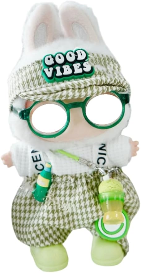 Clothes for 17cm Doll, 6 pcs Set Doll's Outfits Luxury Dress Shirt Pants Glasses Headset Shoes Accessories Fashion Stylish Adorable Dolls Clothes (No Doll) (Soda Lemon Green)