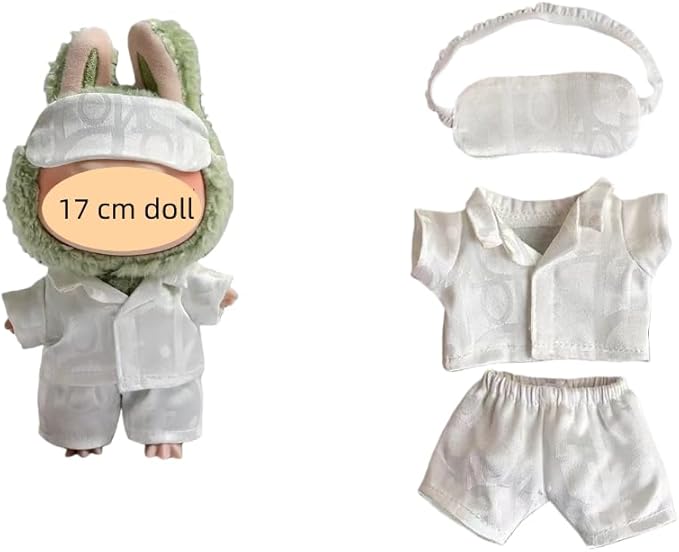 Pajamas for Labubu, Clothes Compatible with 17cm Doll&Labubu Series,Easy to Put on and Take Off with Velcro Design,DIY Outfit Accessories Gift for Friend & Fans(White Silk Pajamas)