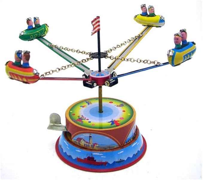 Charmgle Funny Wind-Up Rotating Spaceship Game Tin Toys Amusement Park Theme Novelty Christmas Party Favors