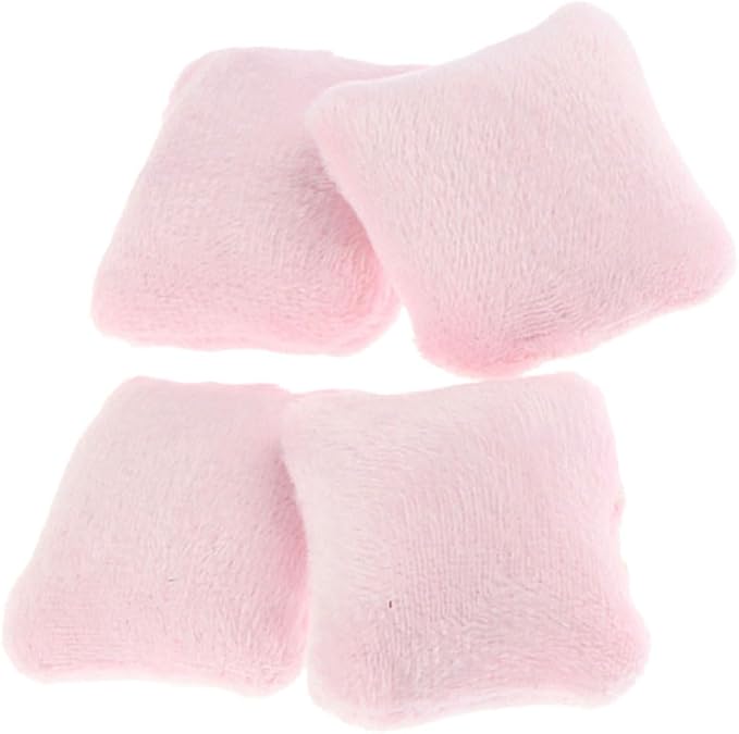 Vaguelly 4pcs Dollhouse Pillow Accessories Miniature Throw Pillows, Armchair, Bedding Set in Pink Flannel