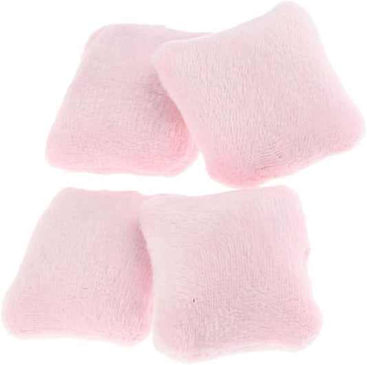 Vaguelly 4pcs Dollhouse Pillow Accessories Miniature Throw Pillows, Armchair, Bedding Set in Pink Flannel