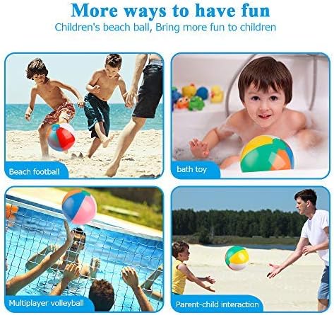 Coogam Inflatable Beach Ball Classic Rainbow Color Birthday Pool Party Favors Summer Water Toy Fun Play Beachball Game for Kid Boys Girls 8 to 12 Inches from Inflated to Deflated (10 PCS)