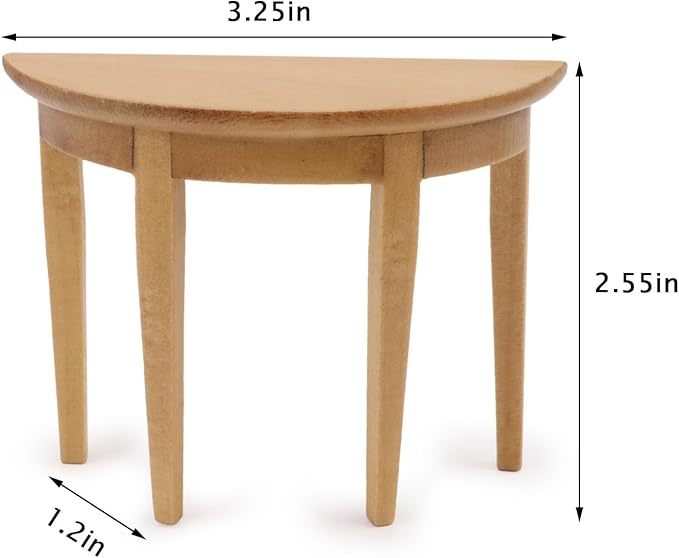 Miniature Half Moon Table Dollhouse Furniture 1/12 Scale for Living Room Bedroom Hallway, Entrance, Small Spaces, DIY Doll House Accessories (Woody)