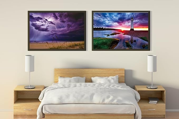 WISHDIAM Jigsaw Puzzles for Adults,2 Pack 1000 Pieces Puzzles,1000 Piece Puzzles for Adults,Sunset Lighthouse & Purple Lightning Puzzle,National Park Puzzle for Women & Mom