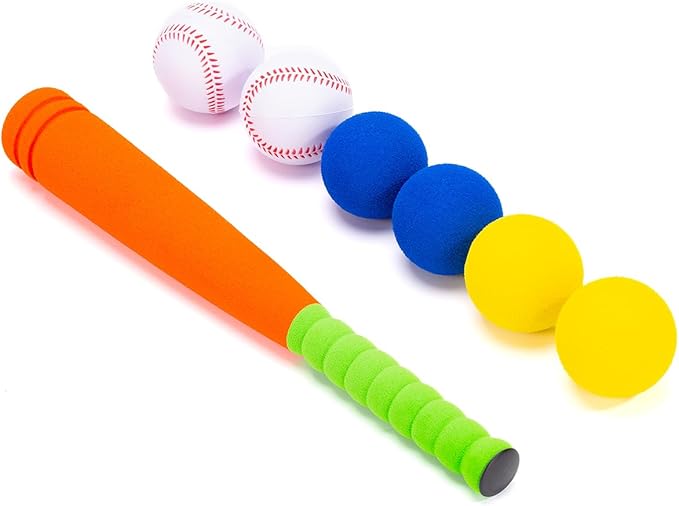 CeleMoon 16.5 Inch [Mini Size] Soft Kids Foam Baseball Bat Toy Set with 6 Balls, for Toddler Age 3 Years Old Indoor Outdoor Sport T Ball Playing Game, Orange