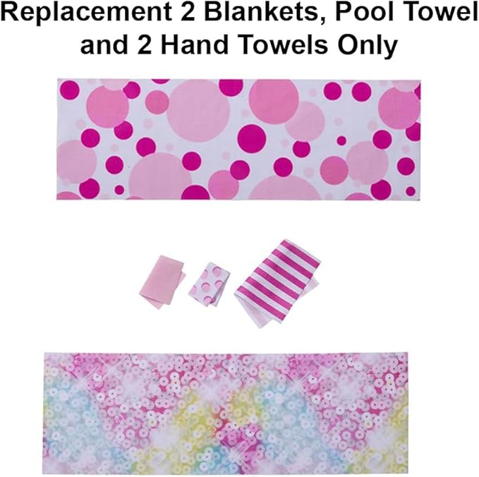 Replacement Part for Barbie Doll Dreamhouse Doll House Playset HMX10 - Replacement Soft Goods - 2 Blankets, Pool Towel and 2 Hand Towels