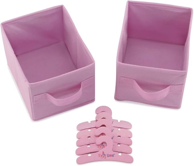 Emily Rose 14 Inch Doll Furniture - Open Wardrobe Closet with Hangers & Storage Bins - Wooden Organizer for Wellie Wishers, Glitter Girls & 14” Dolls