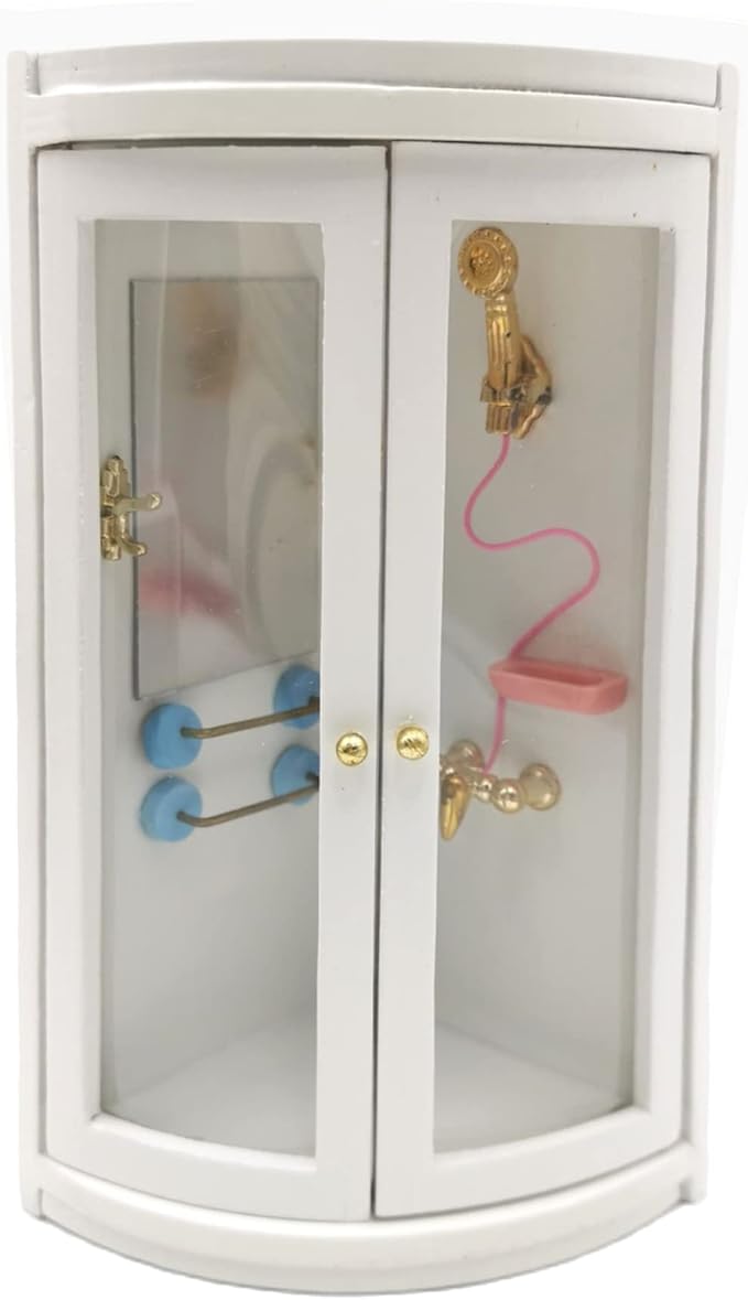 Dollhouse Shower Room,1:12 Dollhouse Miniature Furniture Simulation White Bathroom Shower Room