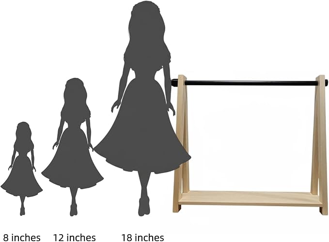 Wooden Doll Clothes Rack with 10 Mini Hangers & Storage Shelf - Portable Wardrobe Closet for 6-16 inch Mini Dolls Accessories,Clothes,Shoes,Bags