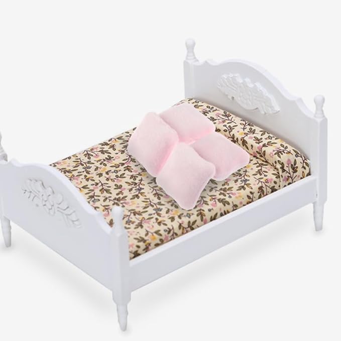 Vaguelly 4pcs Dollhouse Pillow Accessories Miniature Throw Pillows, Armchair, Bedding Set in Pink Flannel