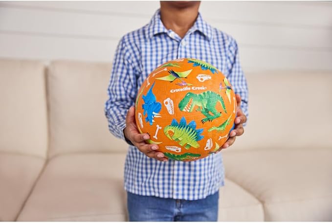 Crocodile Creek Playground Ball - Durable Rubber Ball for Kids Ages 3 and Up - Bouncy Inflatable Ball for Kickball, Indoor Games, and Outdoor Sports - PVC-Free - Dinosaur - 7-inch Diameter