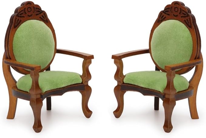 Dollhouse Chair 2PCS Miniature Furniture Retro Vintage Chair Wooden Accessories 1/12 Upholstered Victorian Carved Armchair for Christmas Decoration Ornament (B)