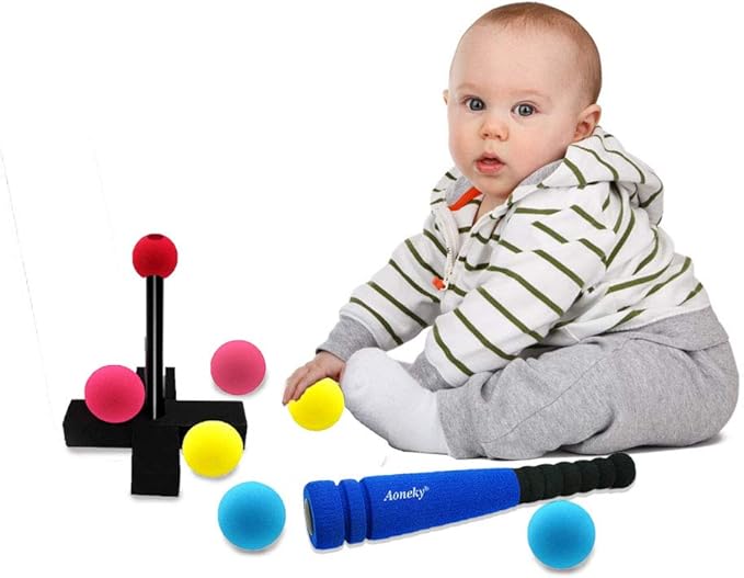 Aoneky Mini Foam Tball Set for Toddlers - Carry Bag Included - Best Baseball T Ball Toys for Kids Age 1 Years Old (Blue)