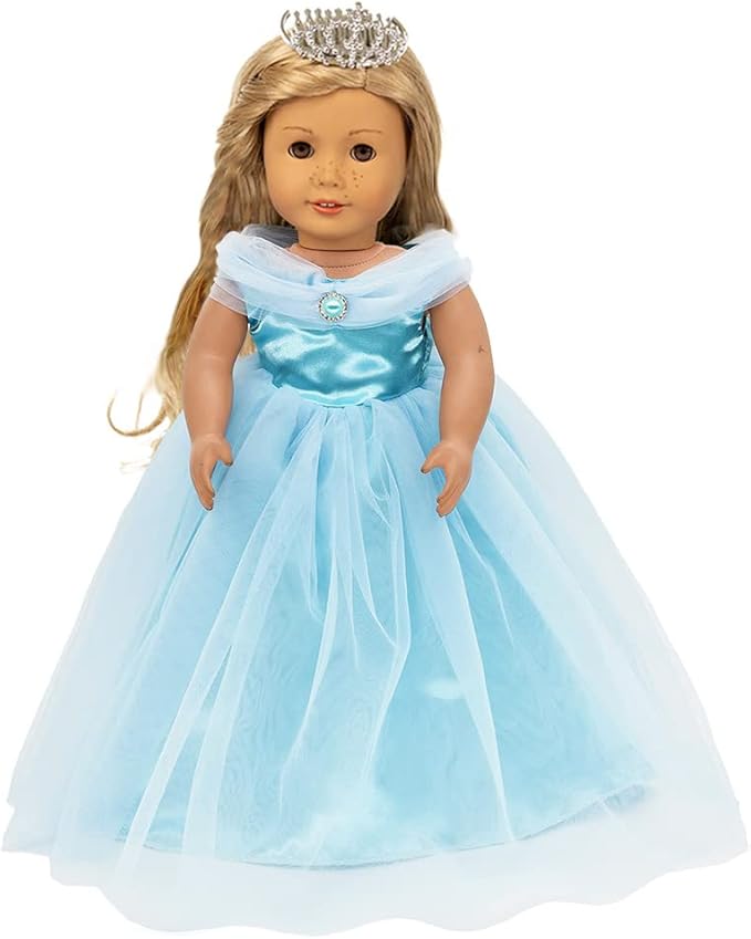 HWD Girls Doll Clothes and Accessories , Princess Costume , Wedding Dress , Party Gown Dress Fit 18 inch Dolls (Blue2)