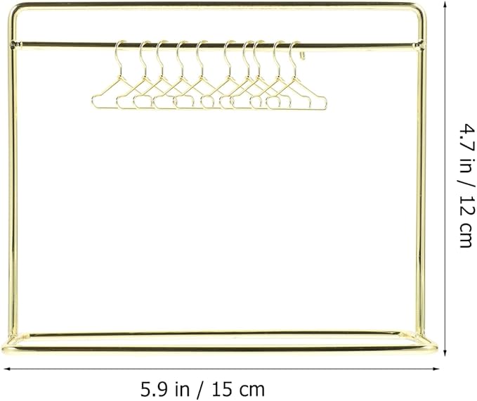 STOBOK Miniature Doll Garment Rack Set Mini Doll Dress Clothing Display Rack with 10Pcs Mini Dollhouse Clothes Hangers for Dollhouse Furniture Accessories Supplies, Golden