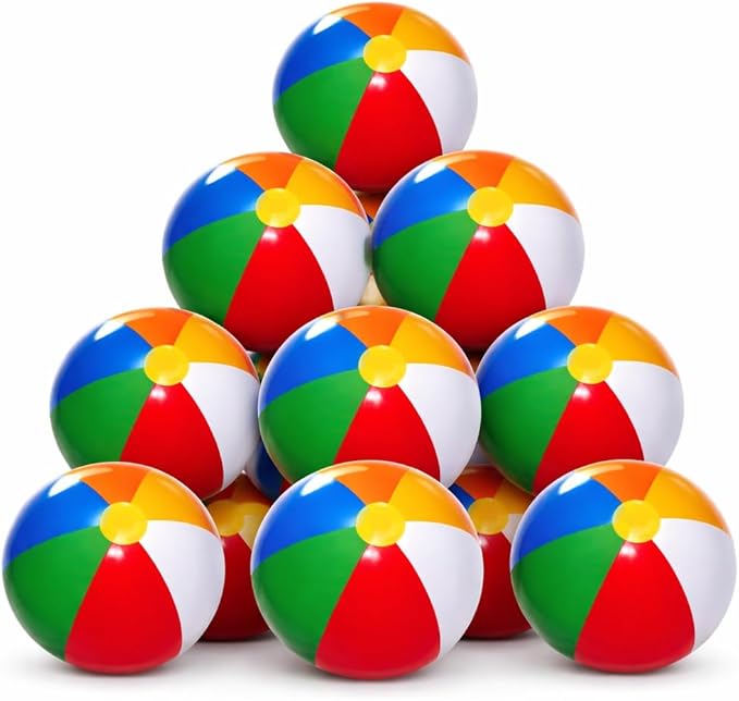 4E's Novelty 24 Pack -16 Inch Inflatable Beach Balls Bulk 24 - Birthday Pool Party Favors for Kids, Summer Goodie Bags Easter Basket Stuffers Toys, End of Year Student Gifts for Class