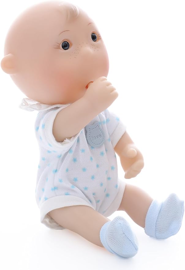 Cute Potato Baby Doll, 7 Inch Mini Baby Doll with 5 Movable Joints, Thumb-Sucking Pose, Full Vinyl Doll Gift for Kids and Collectors, Ages 3+ (Blue)