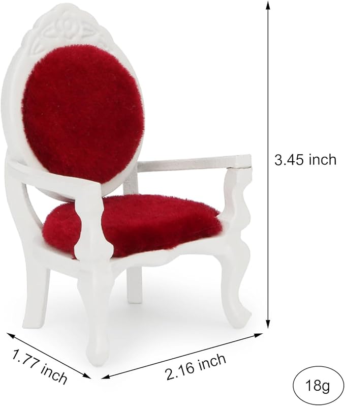 Dollhouse Chair 2PCS Miniature Furniture Retro Vintage Chair Wooden Accessories 1/12 Upholstered Victorian Carved Armchair for Christmas Decoration Ornament (C)