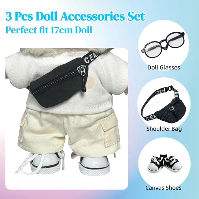 3pcs Lububu Doll Accessories Set Included Mini Glasses, Shoulder Bag and Canvas Shoes, Dress Up Accessories Replacement for 17cm Doll (Shoulder Bag - Black)