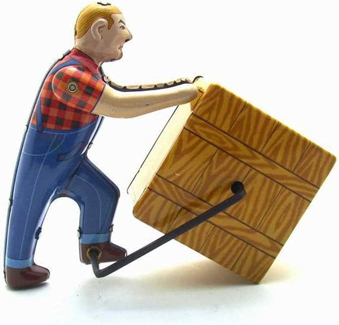 Charmgle Wind-up Tin Toy Box Pusher Model Toys Retro Spring Clockwork Toy Home Ornaments Adult Collection