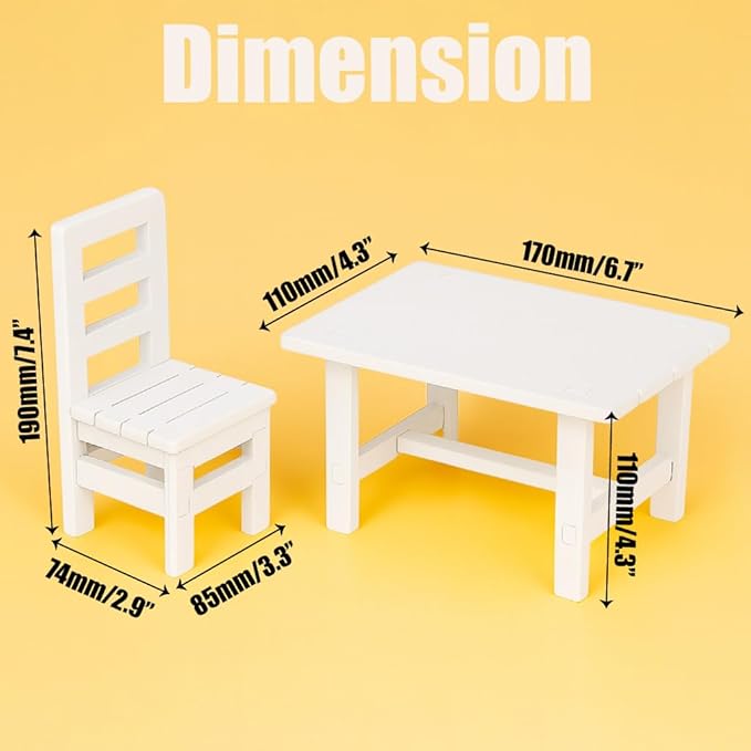 1/6 Scale Wooden Dollhouse Furniture Set – Fits 12in Dolls – White Miniature Square Table & 2 Chairs (3PCS) Furnishings Model Toy for Decor Doll Living Room– Not Full-Size Furniture