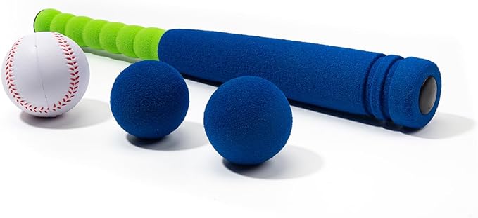 CeleMoon Soft Foam Kids Baseball Bat Toy Set with 3 Balls, 16.5 Inch [Mini Size] for Toddlers Ages 3+, Indoor Outdoor Sport TBall Playing Game, Blue