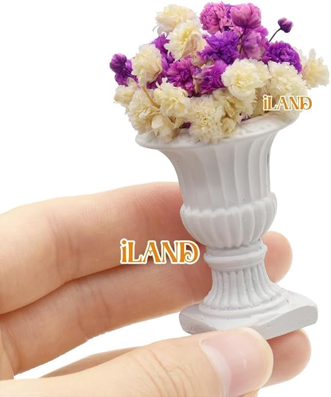 iLAND Miniature Dollhouse Accessories, 2pcs Dollhouse Plants w/Dry Flowers (2pcs Mini Urn Planters w/Flowers)