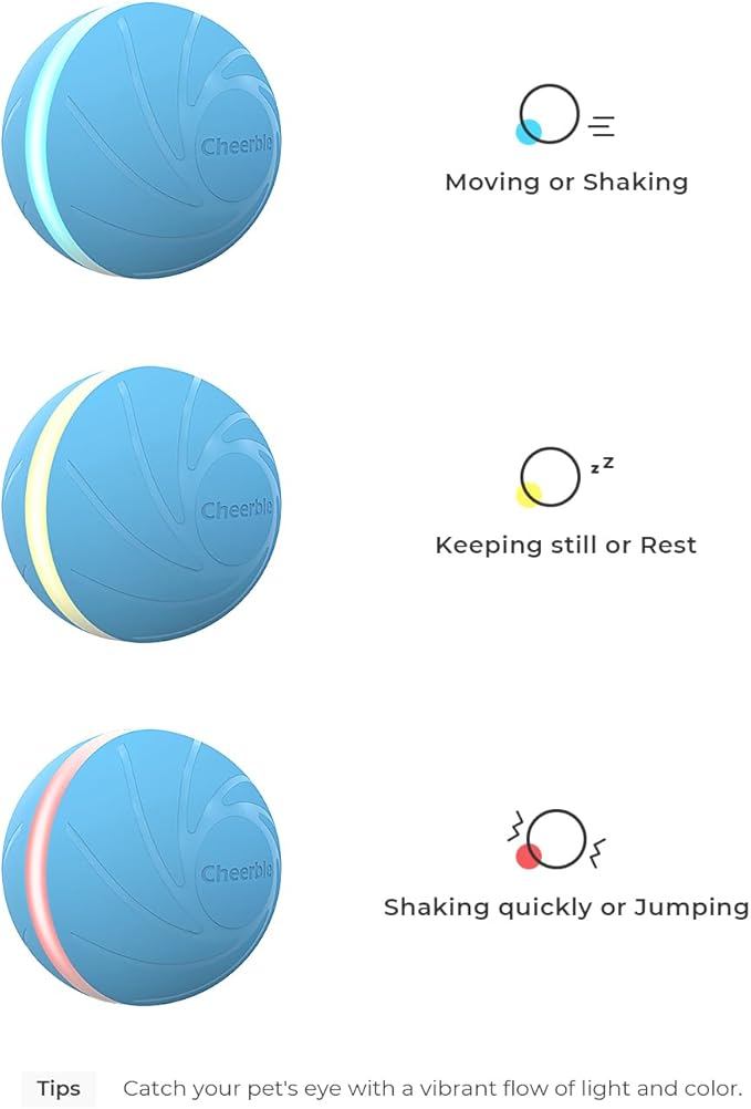 Cheerble [Replaceable Shell Intelligent Interactive Dog Toy Ball with LED Lights, Wicked Ball W1, 3 Interactive Modes, Active Rolling Ball, Self Moving
