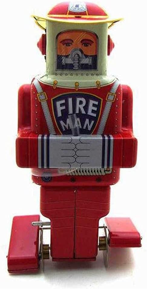 Charmgle Spring Firemen Robot Tin Toy Clockwork Wind-up Walking Robot Model Toys Adult Collection Party Favor Home Decoration