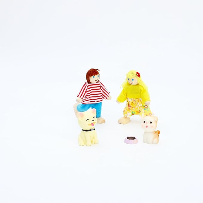 ONEST 20 Pieces Wooden Dollhouse Family Set Mini People Figures Dog Cat Sets Dollhouse Dolls Wooden Doll Family Pretend Play Figures Accessories for Pretend Doll House Toy