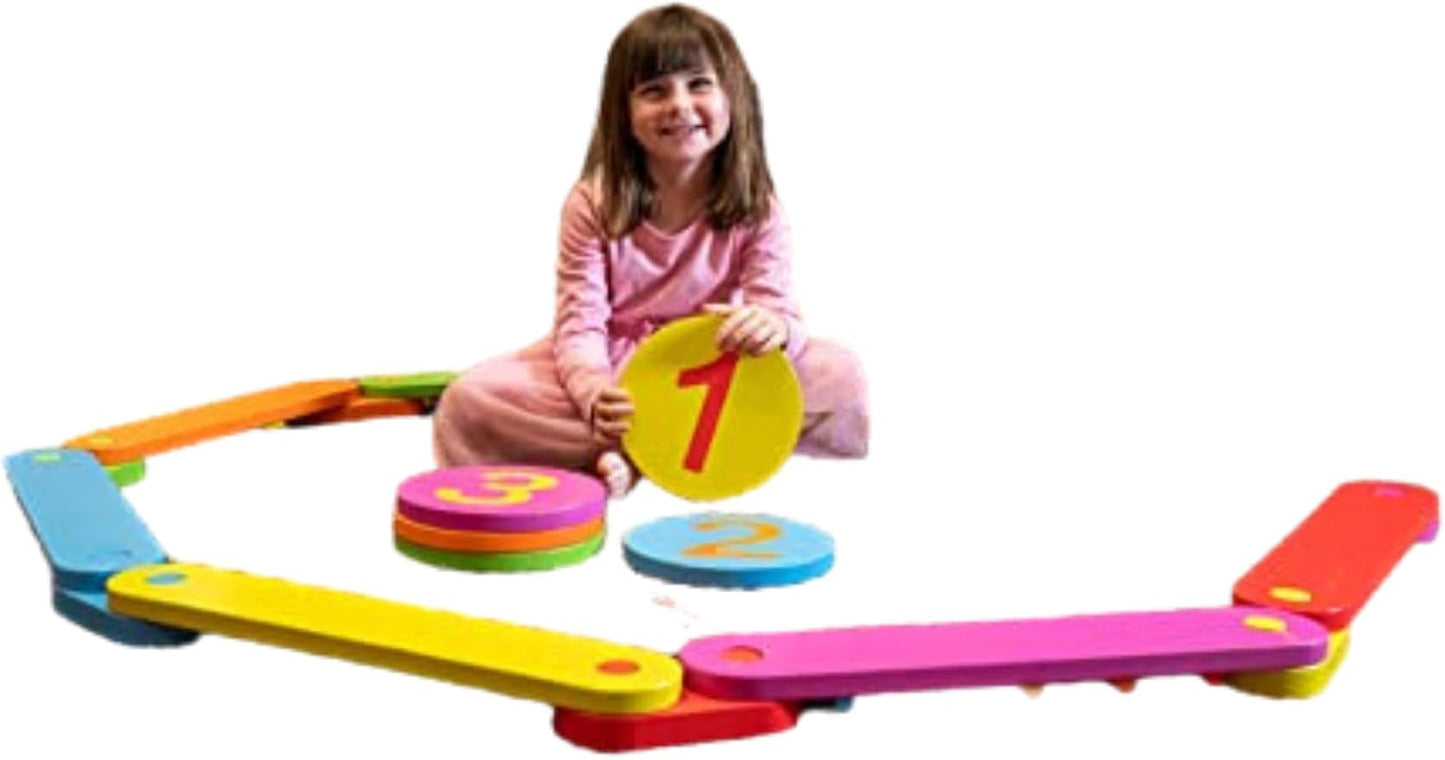 Schooled Wood Balance Beam Set for Children - Montessori Toddler Obstacle Path with Stepping Stones