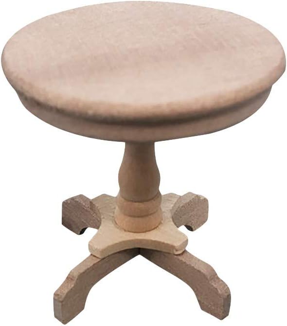 Dollhouse Decoration Accessories, 1:12 Dollhouse Furniture Miniature Wooden Round Side Table