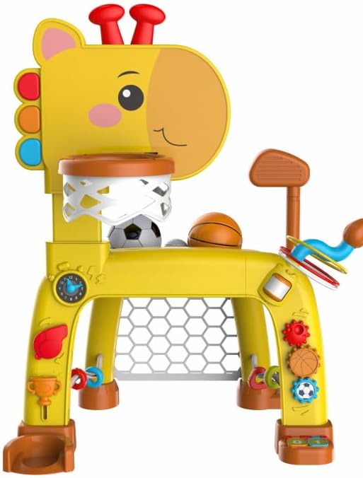 4-in-1 Toddler Basketball Hoop, Soccer Goal, Golf Toy & Ring Toss Game with Lights and Music, Kids Sports Activity Center Gifts for Boys and Girls Ages 1-3