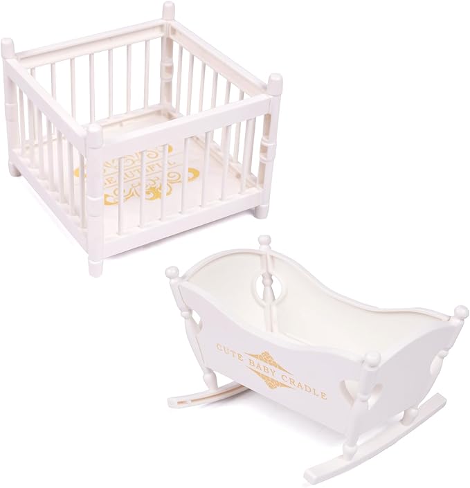 BABESIDE Baby Doll Accessories for 3 Inch Mini Dollhouse Miniature Babys Doll Playpen and Crib Dollhouse Mini Baby Dolls Bed Micro Mini Dollhouse Playpen, Assembly Required