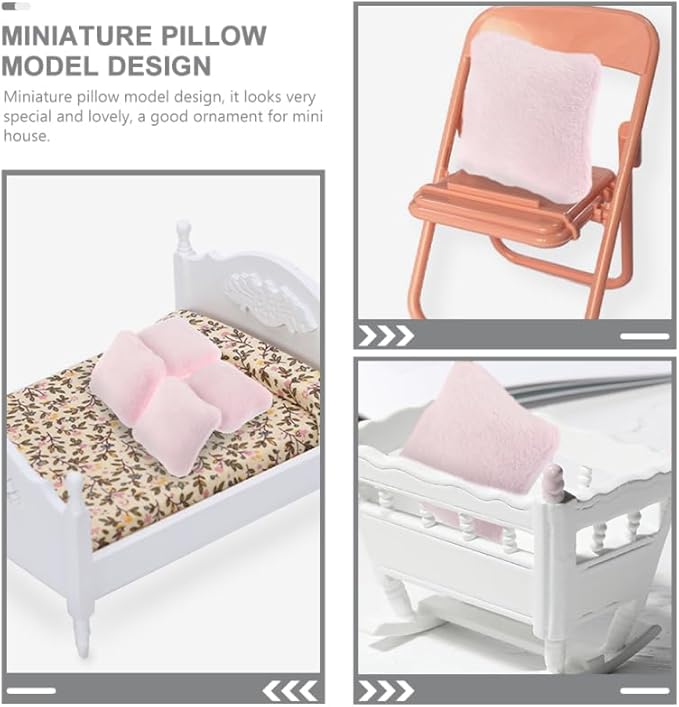 Vaguelly 4pcs Dollhouse Pillow Accessories Miniature Throw Pillows, Armchair, Bedding Set in Pink Flannel