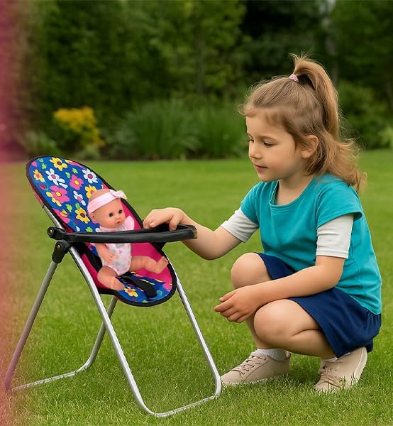 Fash N Kolor Doll Play Set 3 in 1 Doll Set, 1 Pack N Play, Doll Stroller, Doll High Chair Fits Up to 18'' Doll (Flower Swing)