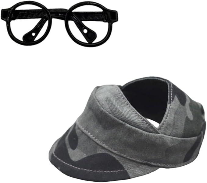 for Labubu Doll Accessories Set, 4 Colors Options Camouflage Bucket Hat and Black Sunglasses Frame(no Lenses) Casual Cap (Camouflage Army Green)